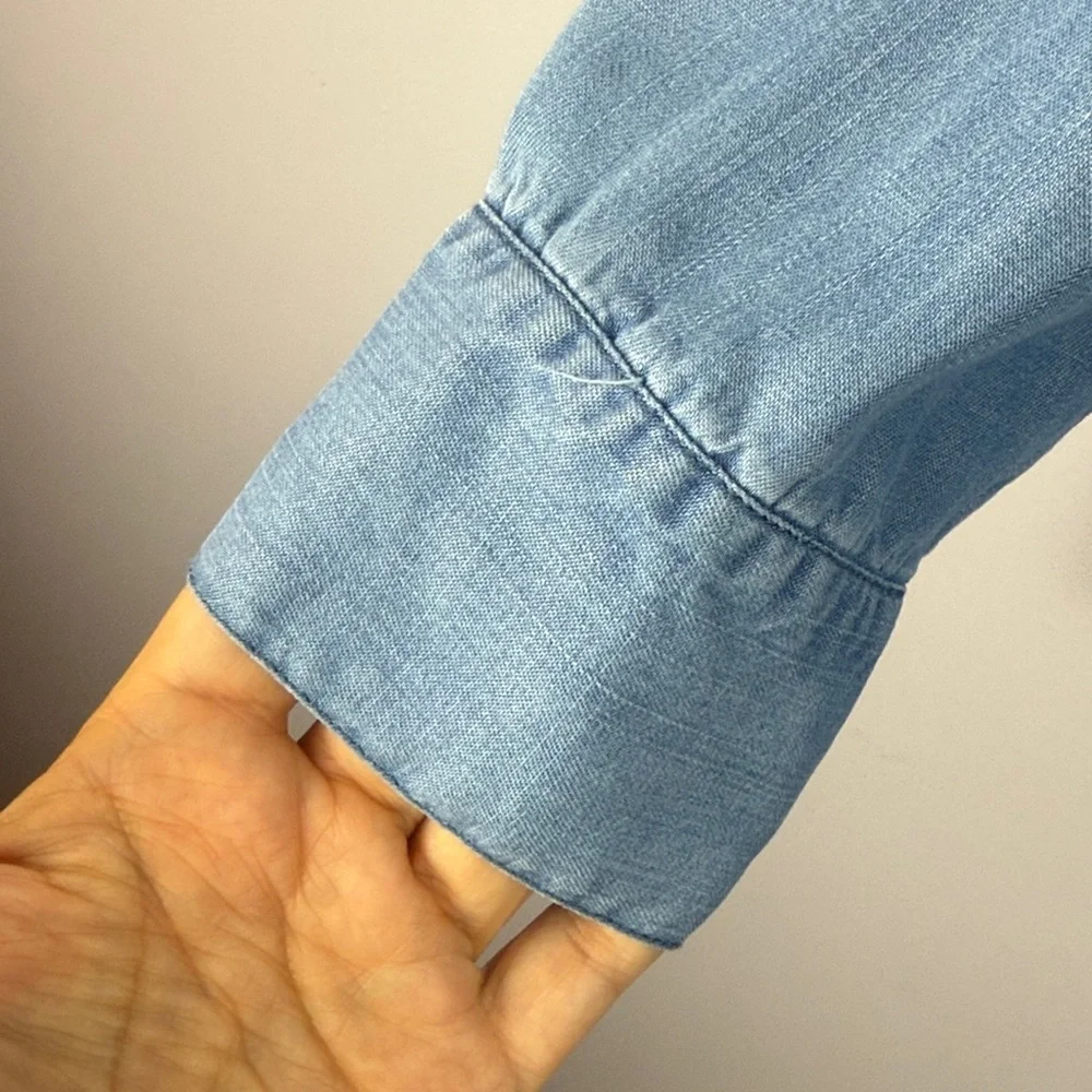 Hester & Orchard 100% Tencel Casual Blue Denim Studded Long Sleeve Medium Blouse - Picture 5 of 11